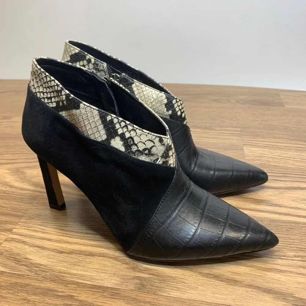 Vince Camuto Women's 6 Sempren Suede Leather Ankle Bootie Black White‎ Heel